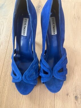 Steve Madden Royal Blue Suede Open-Toe High Heels Womens Size 9